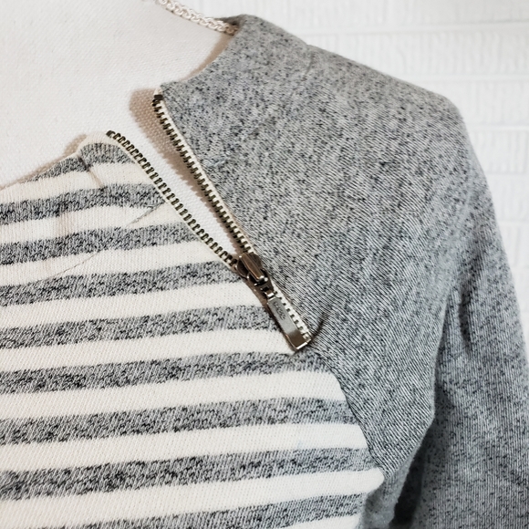 Loft Soft Gray White Stripes 3/4 Sleeve - Picture 3 of 6